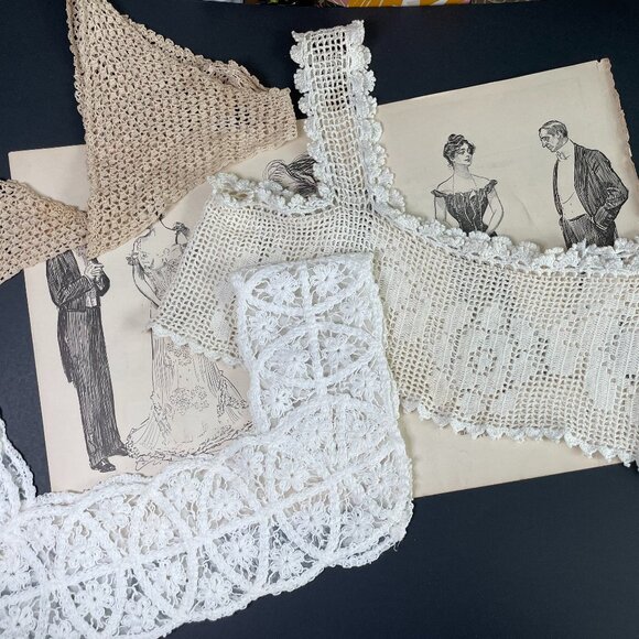 7 Antique Hand Crochet Lace Yokes for Corset Cover, Nightgowns or Camisoles - Picture 4 of 6